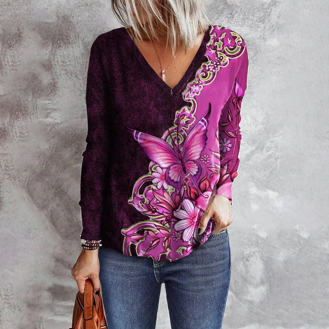 Stilla | Elegant Sommerfugltryk Fashionable Tee