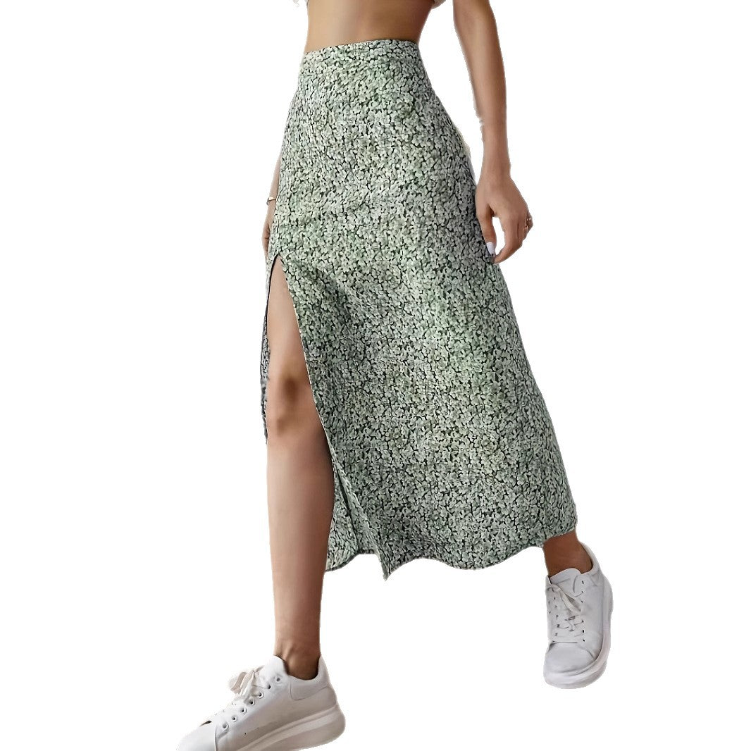 Dame Elegant Midiskirt med sidelids og blomsterprint Stilla
