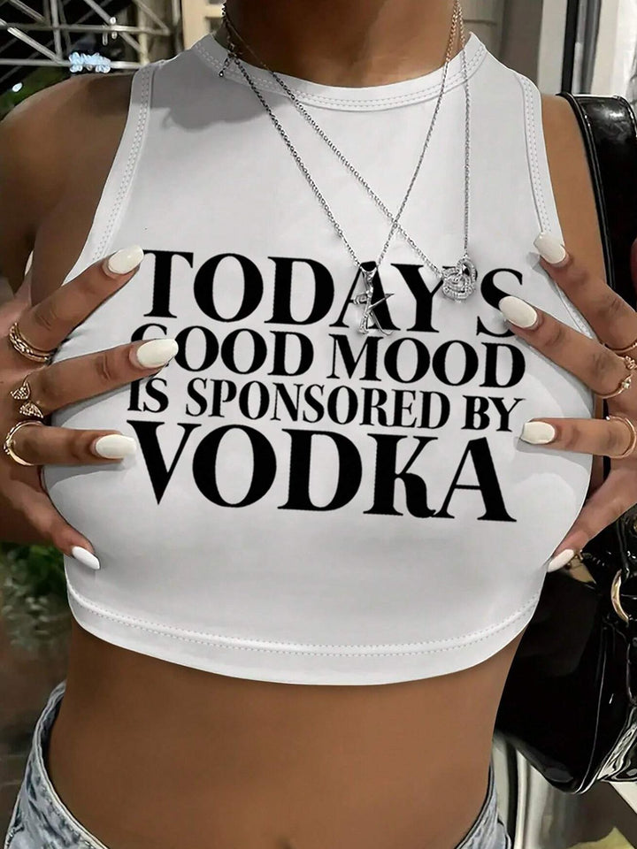 Dame Crop-Top med modigt statement-tryk Skovae