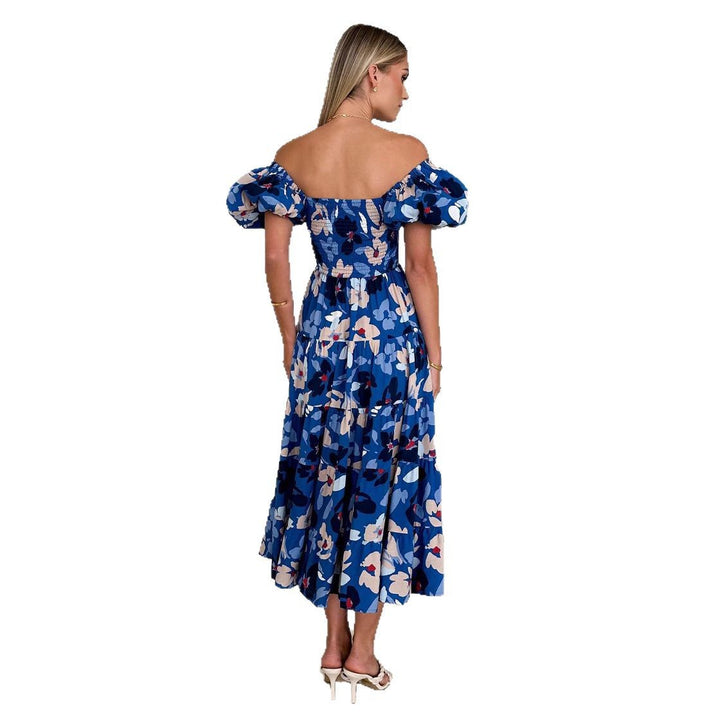 Dame Off-Shoulder Maxkjole med voluminøse puffærmer og blomster mønster Stilla