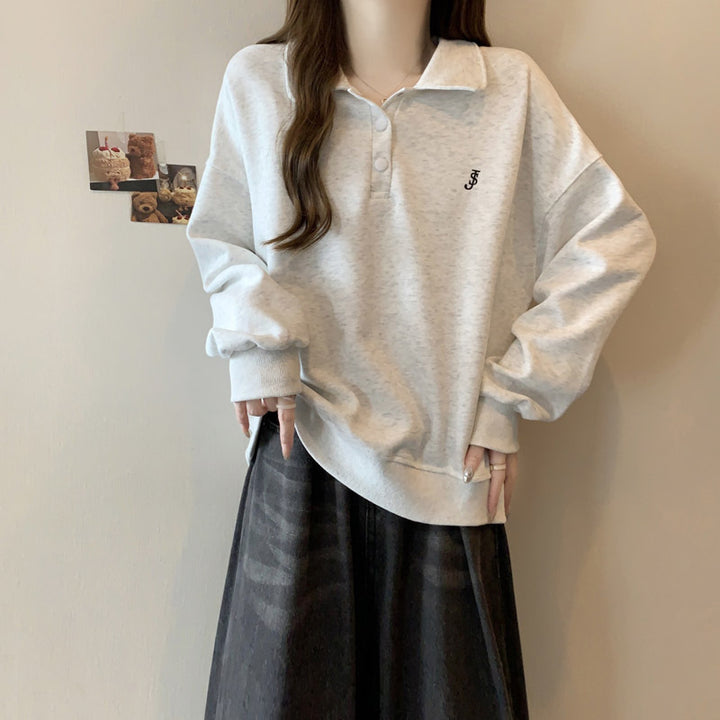 Femme Relaxed Fit Polo Pullover Sweatshirt Stilla