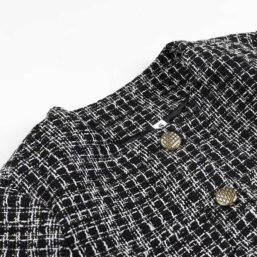 Dame elegant Tweed-jakke med gyldne knapper Stilla