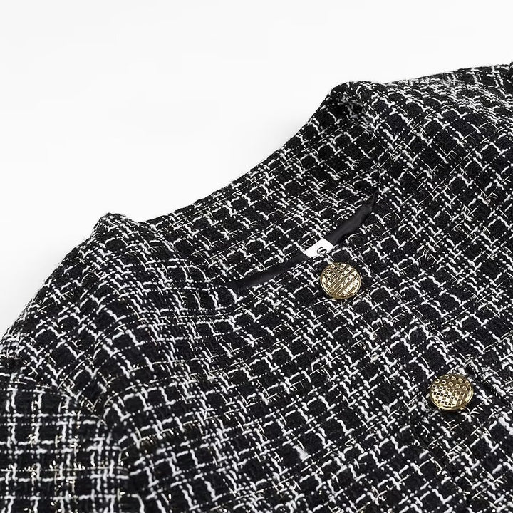 Dame elegant Tweed-jakke med gyldne knapper Stilla