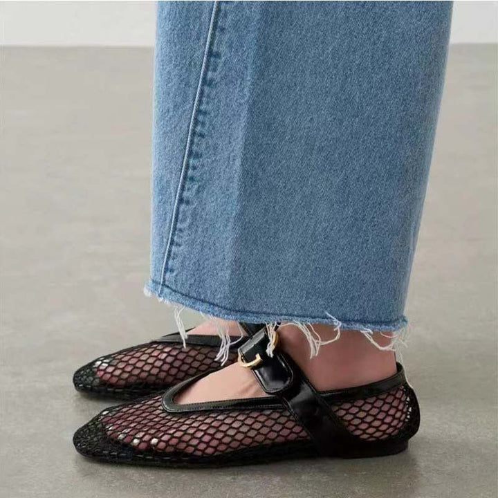 Femme Elegante Mesh Remme Flade Sko Stilla