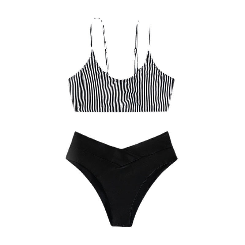 Dame Sport-Bikini-Sæt med Stribemønster og Høj Talje Skovae