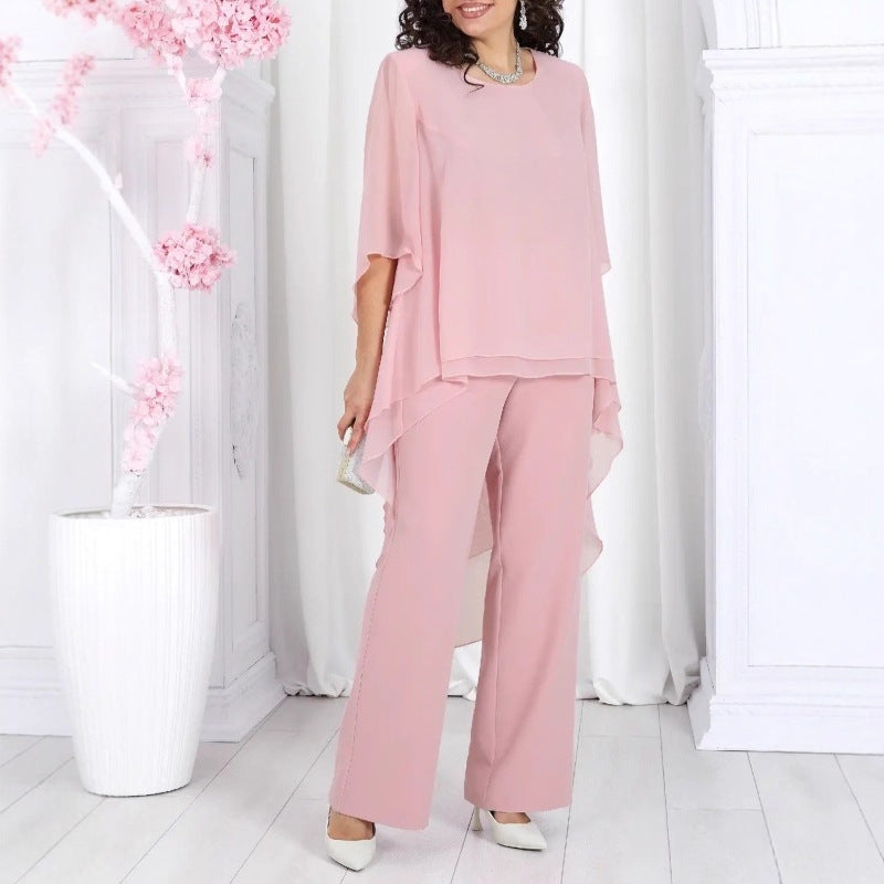 Dame stilfuld tunika med gennemsigtig overlay og elegante bukser Stilla
