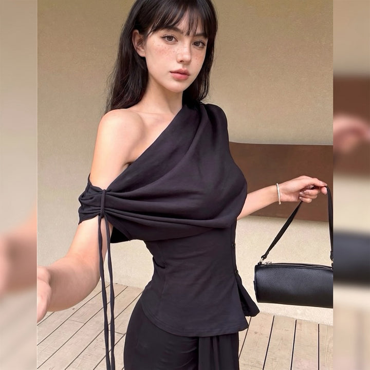 Dame Off-Shoulder Bluse skjorte med dekorativ snortræk Skovae
