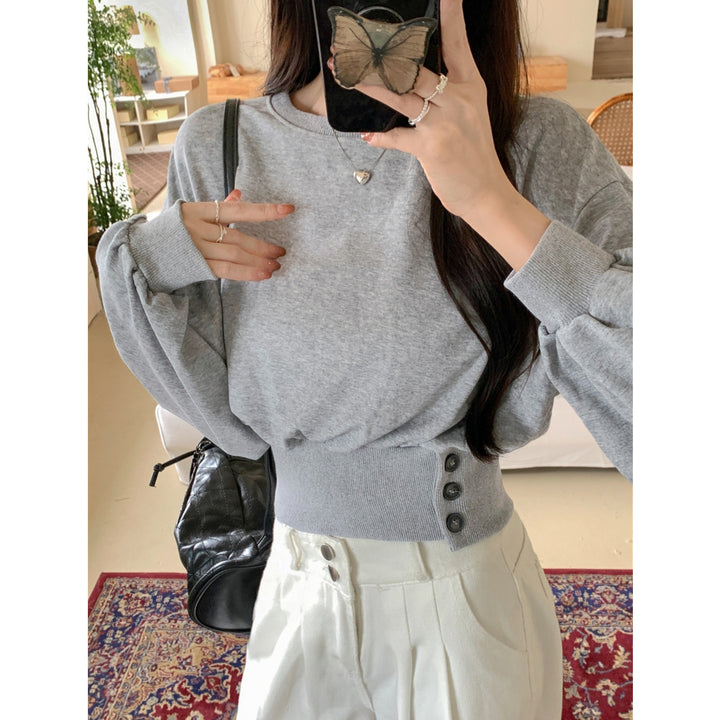 Dame Casual Puffærme Pullover Sweater Stilla