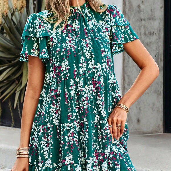 Dame Floral Ruskeskikt Mini Kjole Stilla