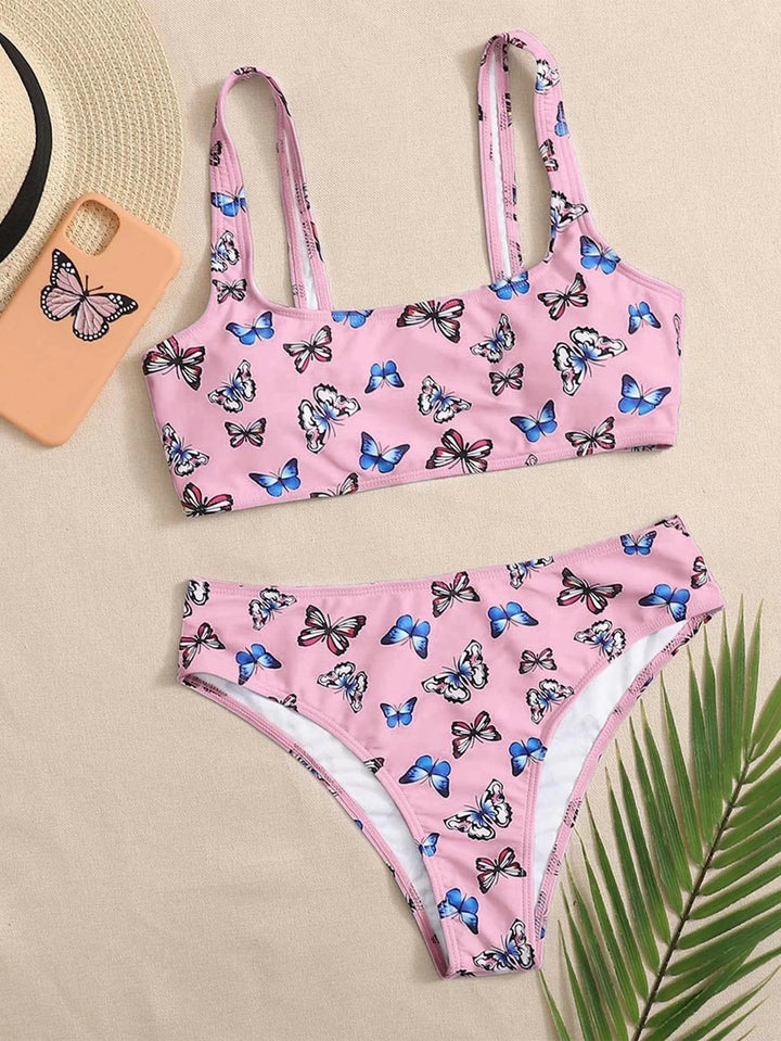 Dame Crop-Bikini-sæt med farverig sommerfugleprint Skovae