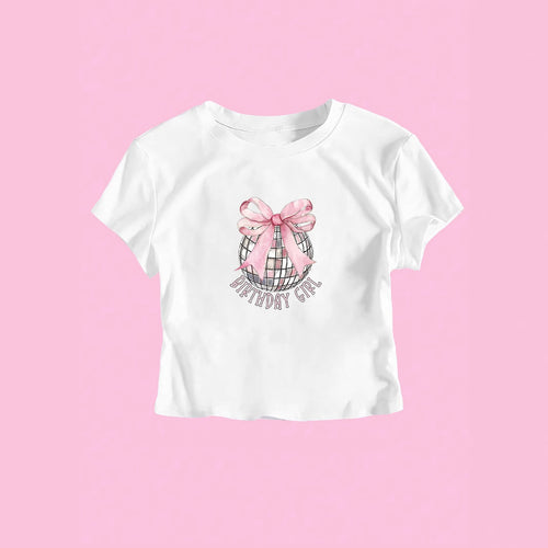 Dame Crop-T-Shirt med festligt fødselsdagstema Skovae