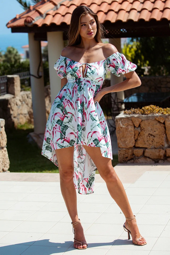 Dame Off-Shoulder Tropisk Print High-Low Kjole Stilla