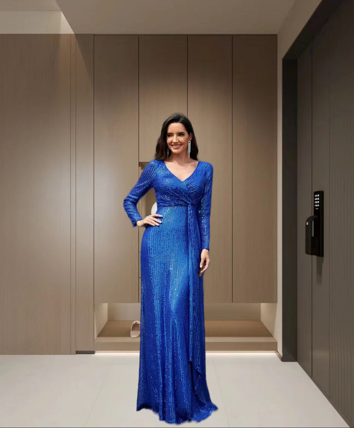 Dame Glamourøs Maxikjole med elegant Vikledesign og funklede Pailletter Stilla