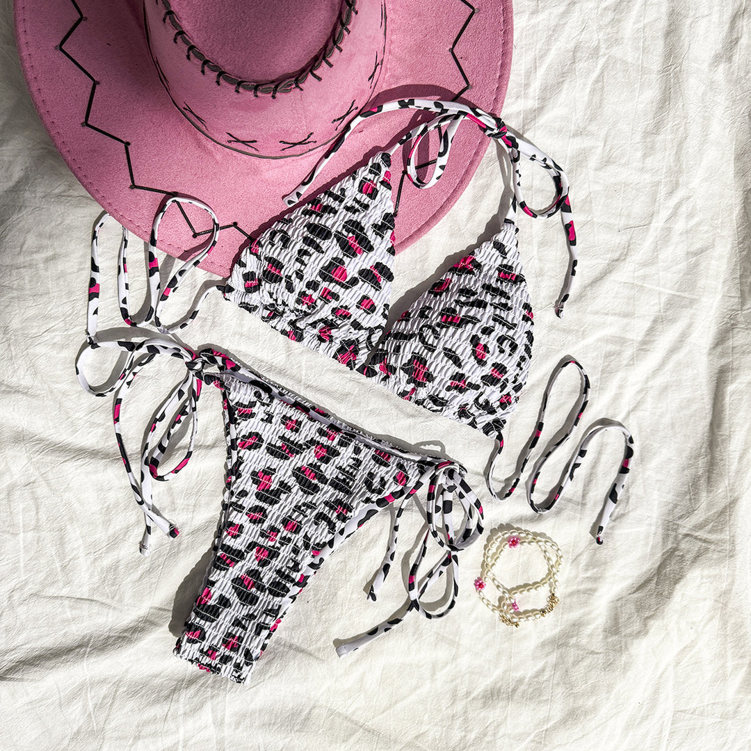 Dame Triangel-Bikini med elastiske bindebånd og trendy dyretryk Stilla