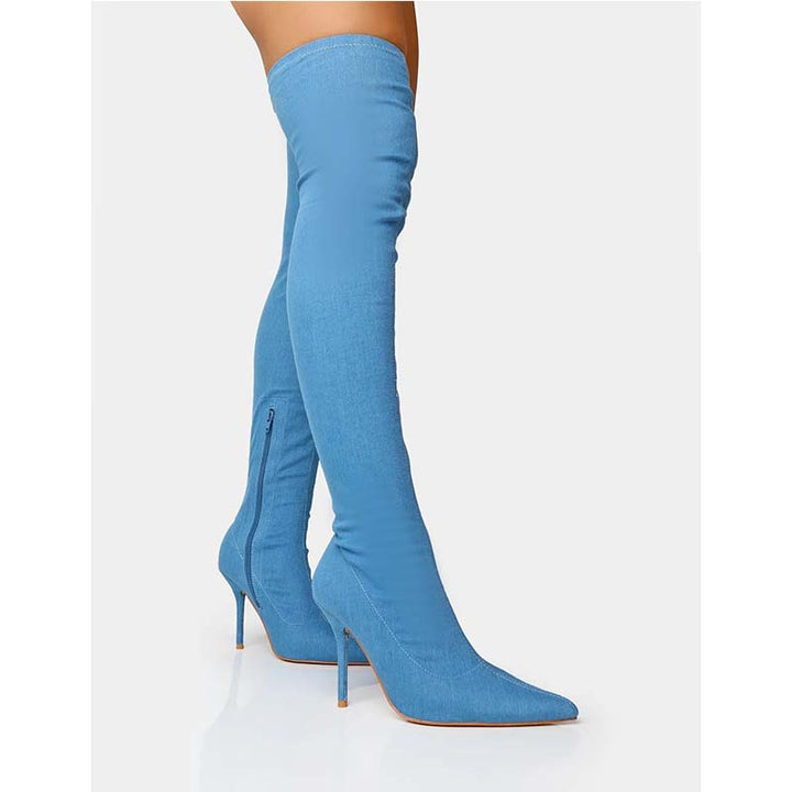 Femme Over-the-Knee Denim Stiletto Støvler Stilla 1749727244