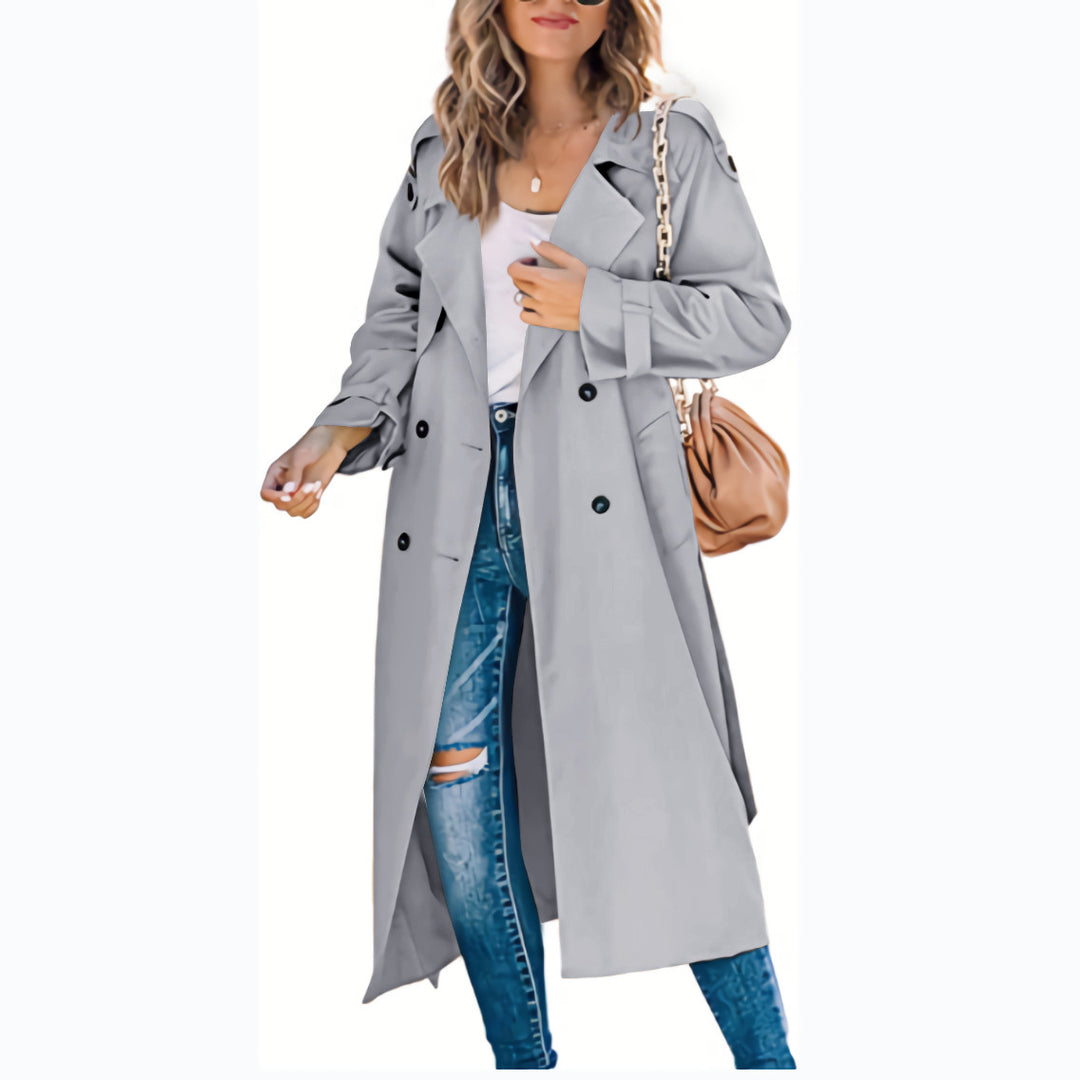 Dame Klassiker Trenchcoat med talje bælte og dybe lommer Stilla
