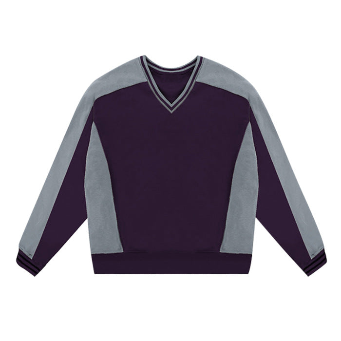 Dame V-udskæring Farveblok Pullover Sweatshirt Stilla
