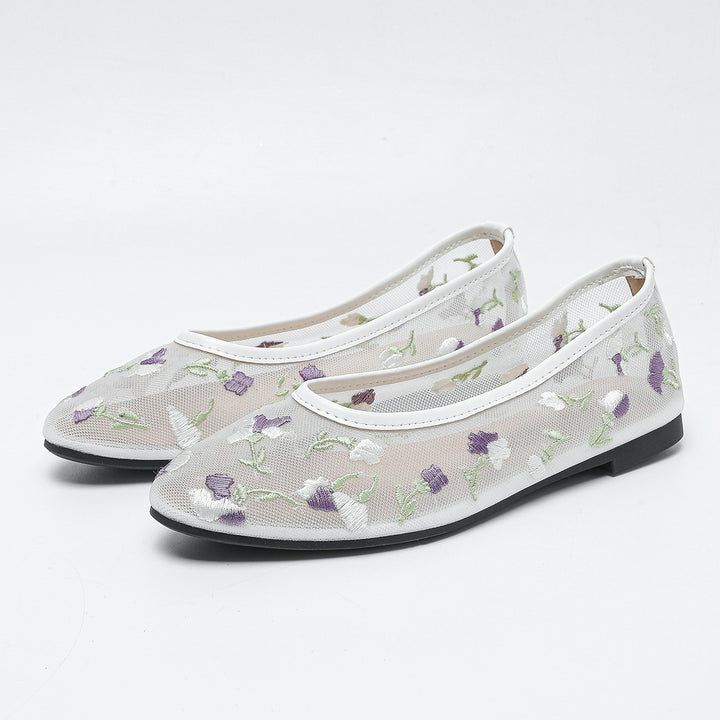 Dame Ballerinas med floral broderet netoverflade Stilla