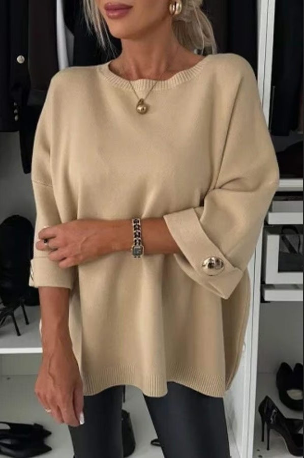 Dame Loose-Fit Striktrøje med knapdetaljer på ærmerne Stilla
