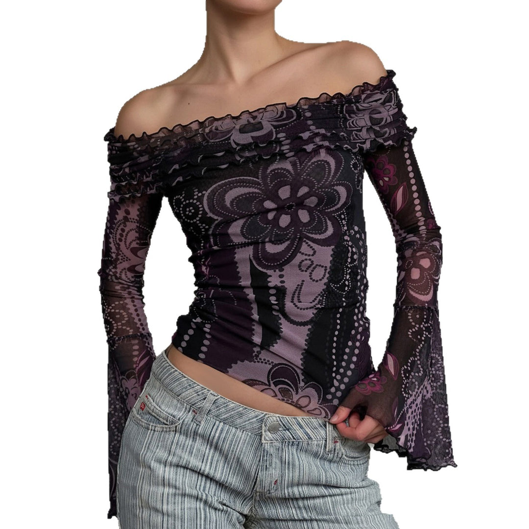 Dame Off-Shoulder top med voluminøse ærmer og blomstermønster Skovae