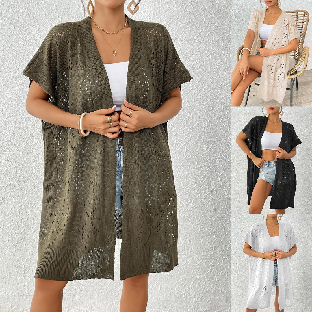 Dame luftig strik-kimono med filigranmønster Stilla