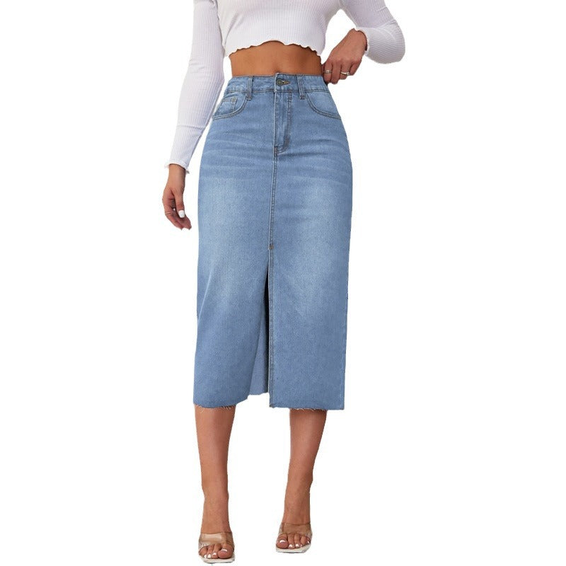 Dame Midi Jeansnederdel med sidelukning Stilla