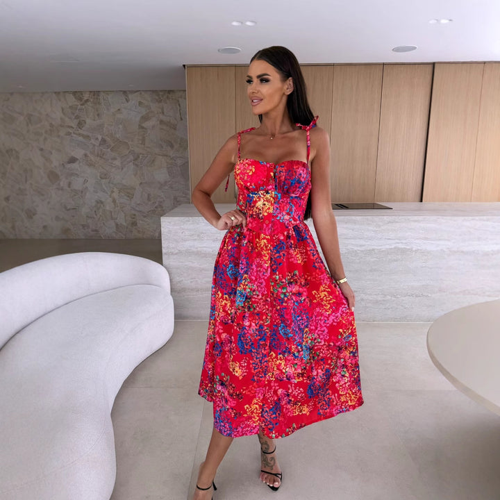 Dame Floral Sommer Midi Kjole Stilla