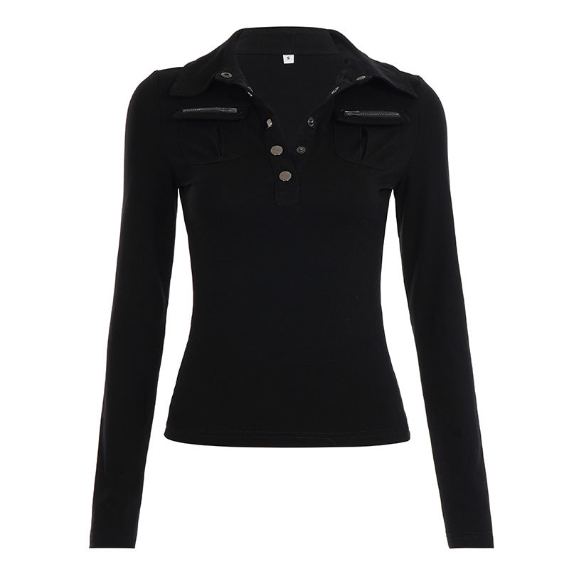 Dame polo shirt med stilfulde lommer og elegante trykknapper Skovae