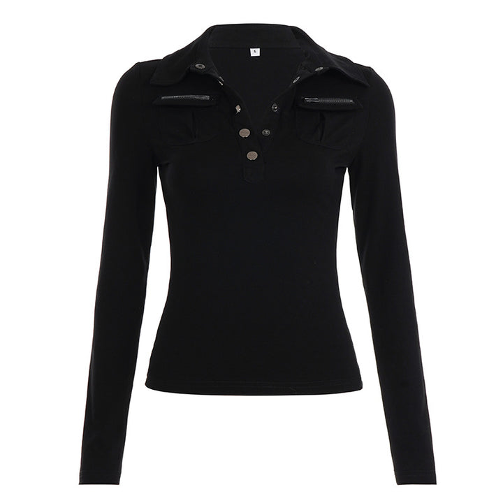 Dame polo shirt med stilfulde lommer og elegante trykknapper Skovae