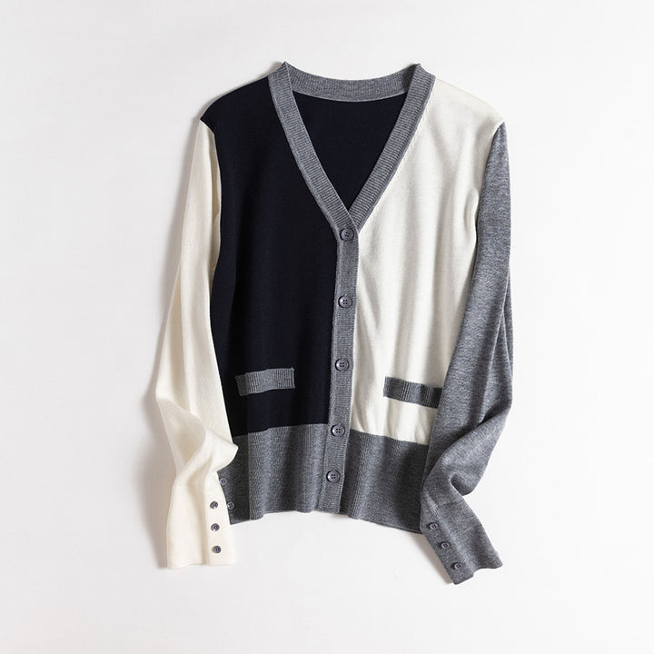 Femme Farveblok V-Audskæring Cardigan Pullover Stilla