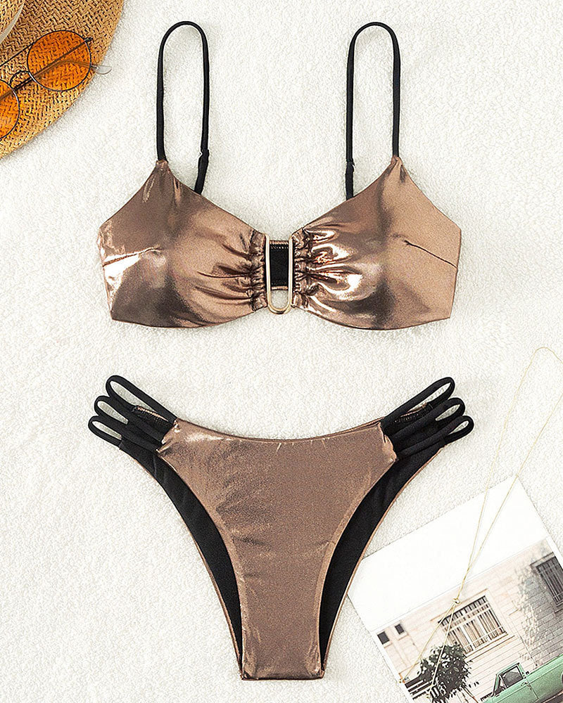 Dame bikini-sæt med glitrende top og justerbart design Skovae