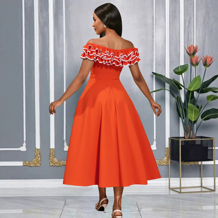 Dame A-linje aftenkjole med off-shoulder flæse