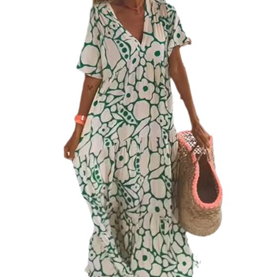 Kvinde Blomstertryk Bohemian Maxi Kjole Stilla