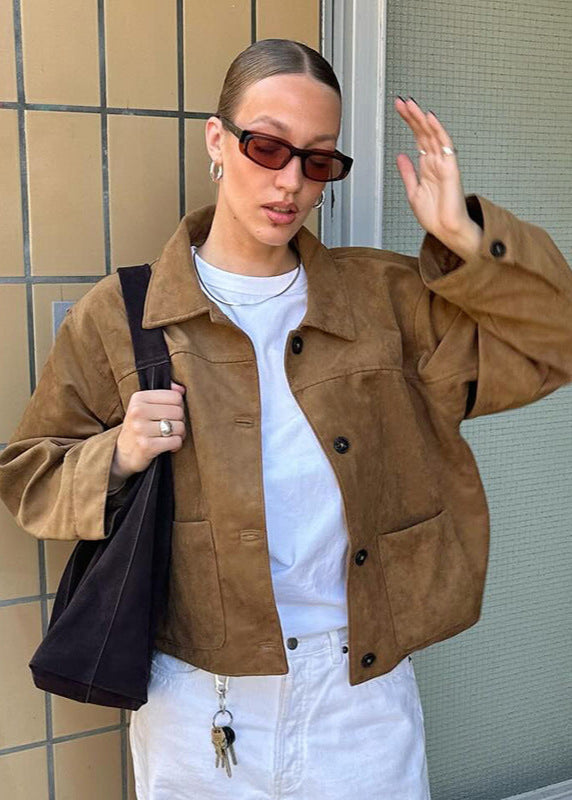 Stilla | Cropped Suede Button-Up Jakke