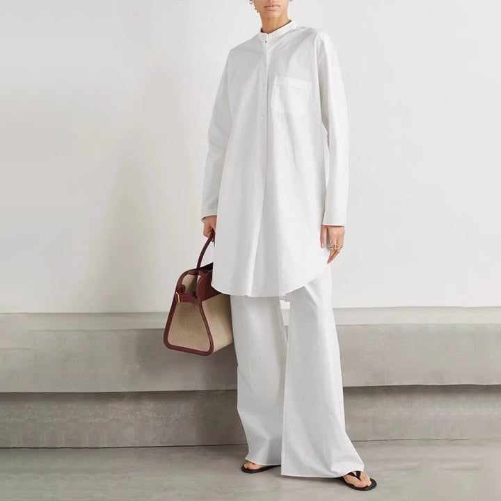 Kvinders Mode Bluse med Rund Krave og Asymmetrisk Snit Stilla