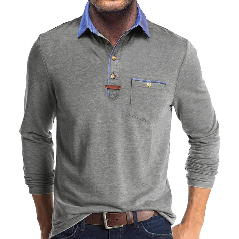 Herrer Langærmet-Henley-Shirt med stilfuld kontrastkrave og elegant brystlomme Stilla