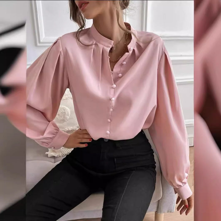 Dame Luftig Bluse med Stekrave og brede Ærmer Stilla