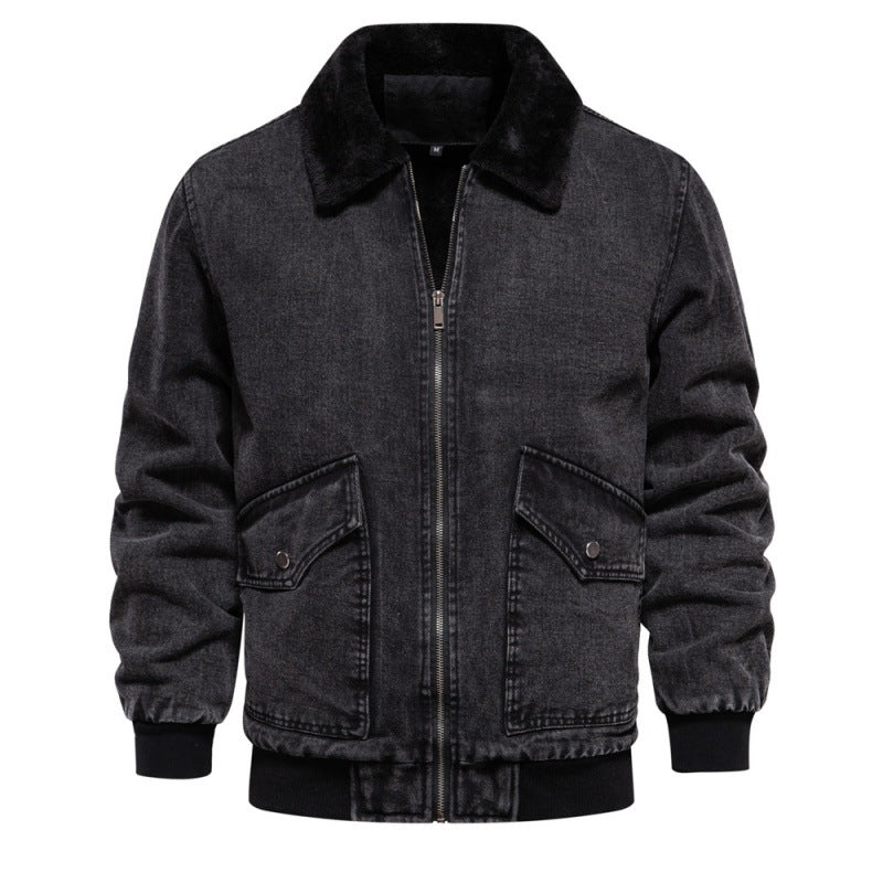 Herrer denimjakke med varmt kunstpelskrave og praktiske lommer Stilla