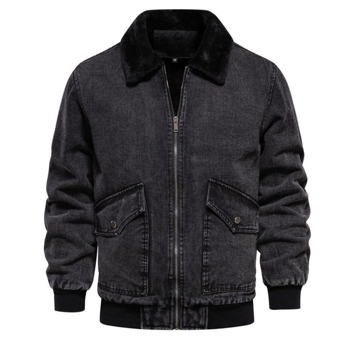 Herrer denimjakke med varmt kunstpelskrave og praktiske lommer Stilla