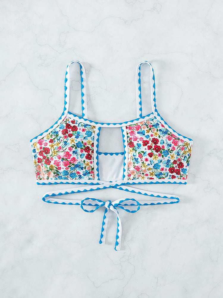 Dame bikini-top med blomsterdesign og legesyge bånd Skovae