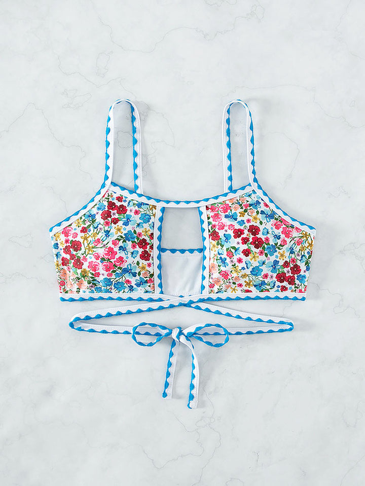 Dame bikini-top med blomsterdesign og legesyge bånd Skovae
