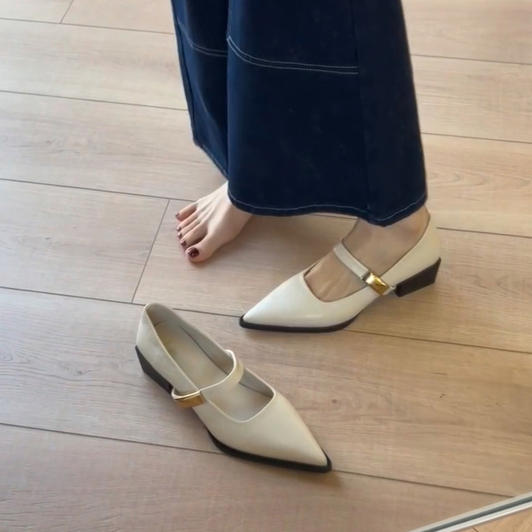 Dame spids tå blokhæl Mary Jane sko med elegant rem-detalje Stilla