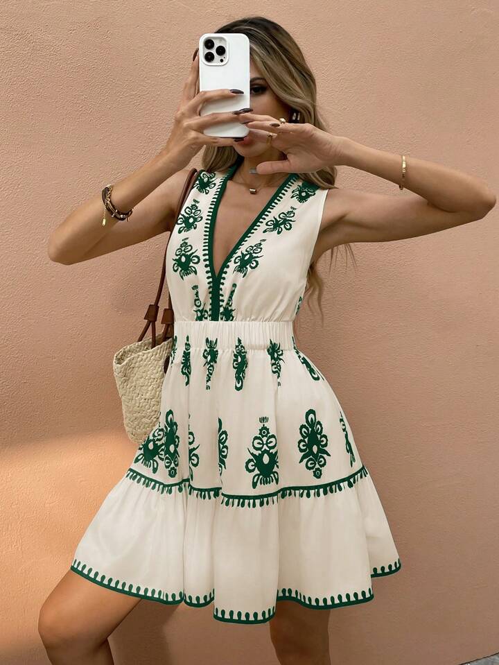 Kvinder Broderet Babydoll Kjole Stilla