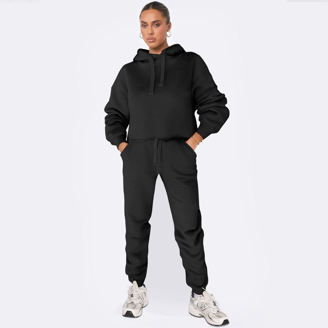 Dame stilfuldt Cropped Hoodie-sæt med elastiske manchetter og afslappet snit Stilla