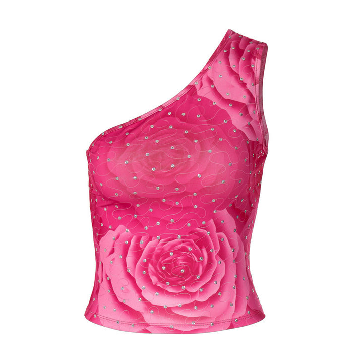 Kvinders asymmetrisk bustier med blomsterprint og rhinestones detaljer Skovae