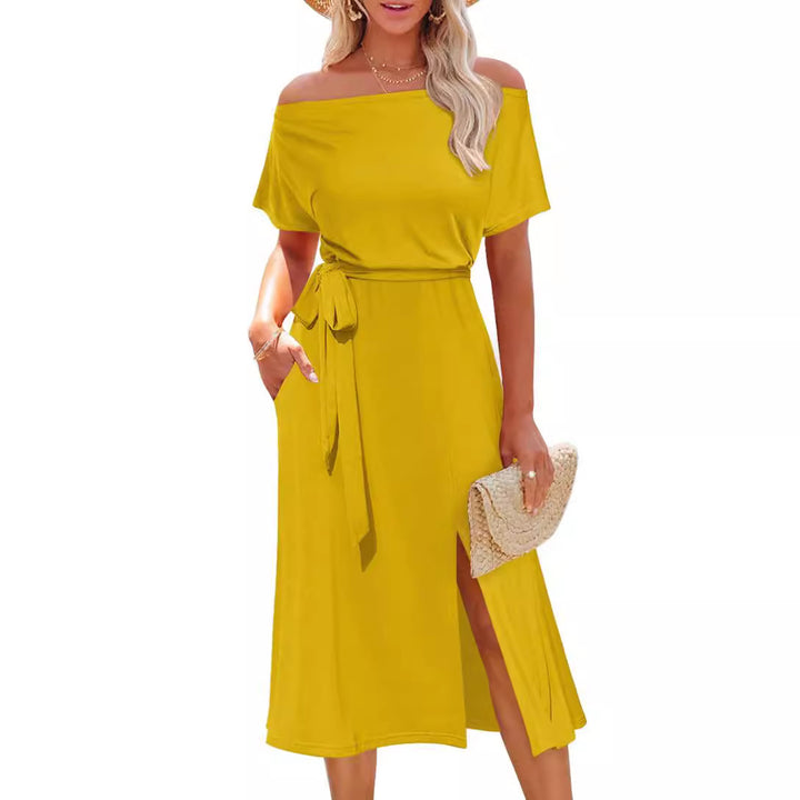 Dame Off-Shoulder Maxi Kjole med Taljebælte Stilla
