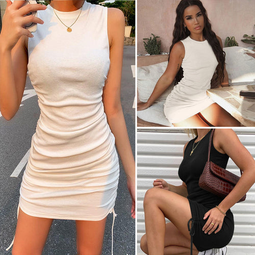 Dame Bodycon Mini Kjole med justerbare Sidesnore Stilla