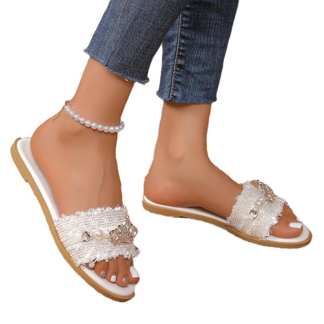 Dame elegante slippers med elegant perleprydelse og moderigtige remdesign Stilla