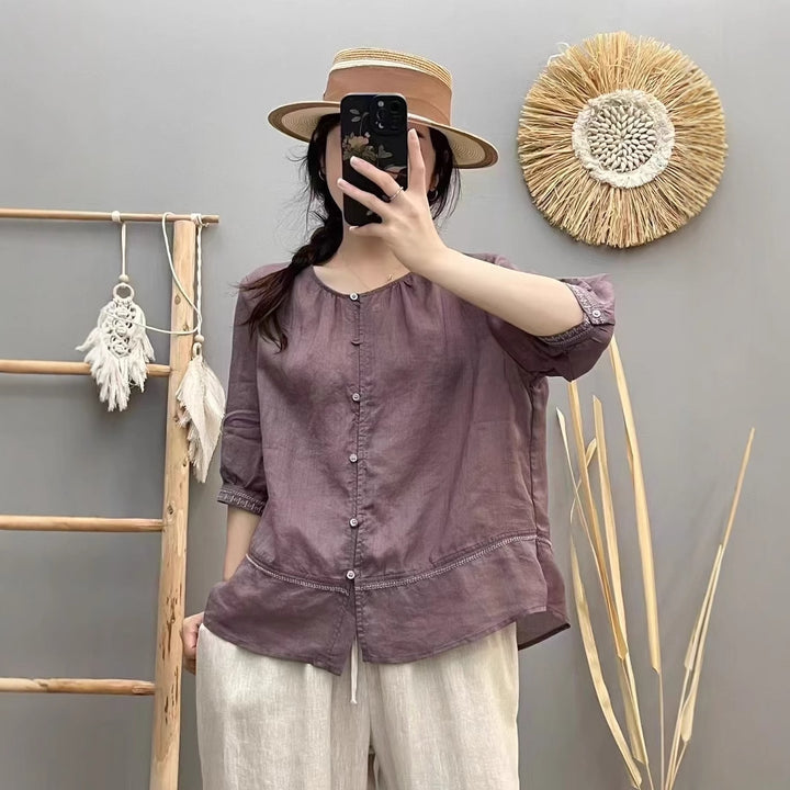 Femme Relaxed Fit Letvægt Button-Up Bluse Stilla