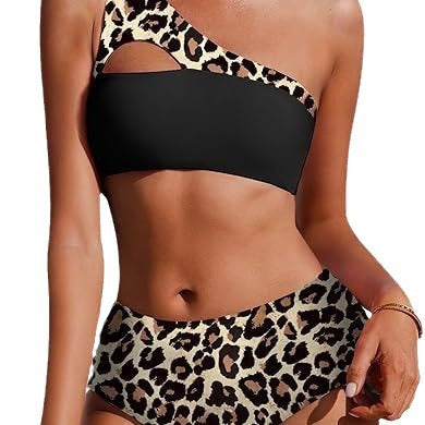 Dame bikini-sæt med asymmetrisk design og blomsterakenter Stilla